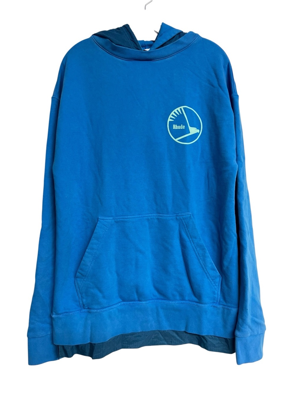 New Rhude Layered French Terry Nylon Blue Logo Hoodie Sweater